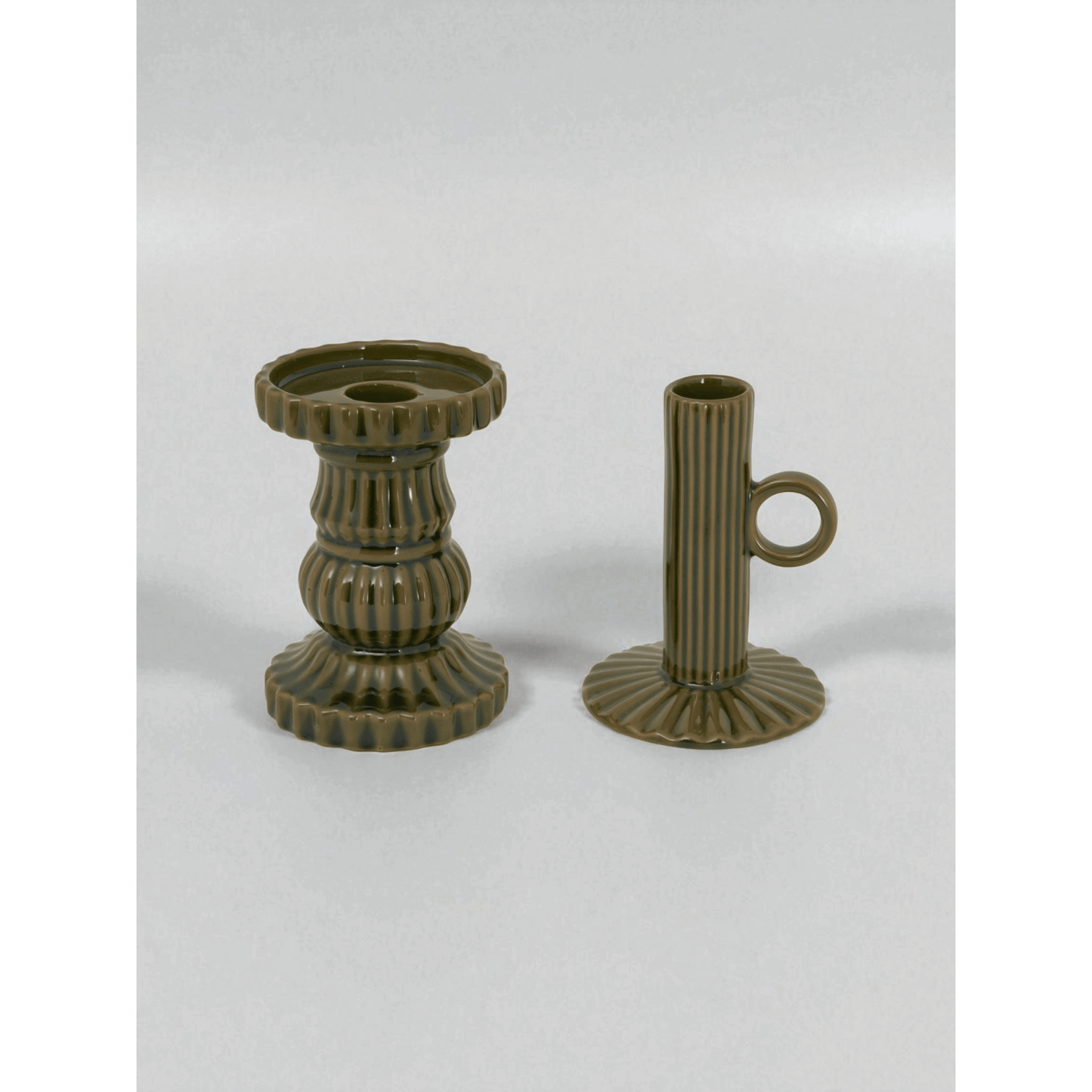 Alora Olive Ceramic Pillar Candle Holder, contemporary design, ideal for modern decor and Mediterranean charm.