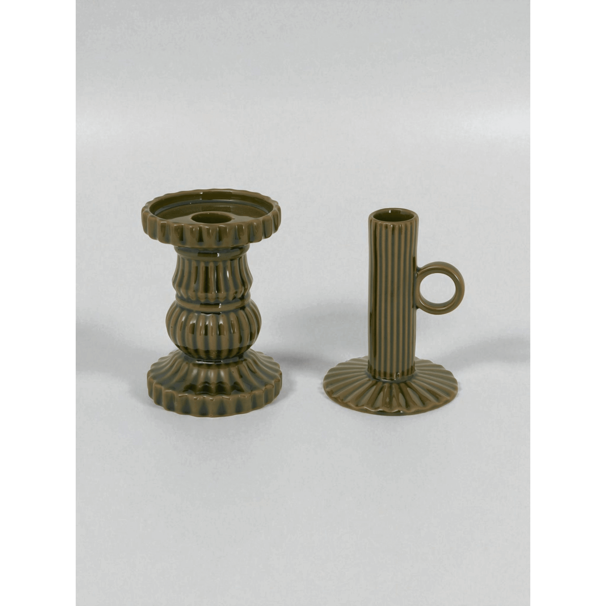 Alora Olive Ceramic Pillar Candle Holder, contemporary design, ideal for modern decor and Mediterranean charm.