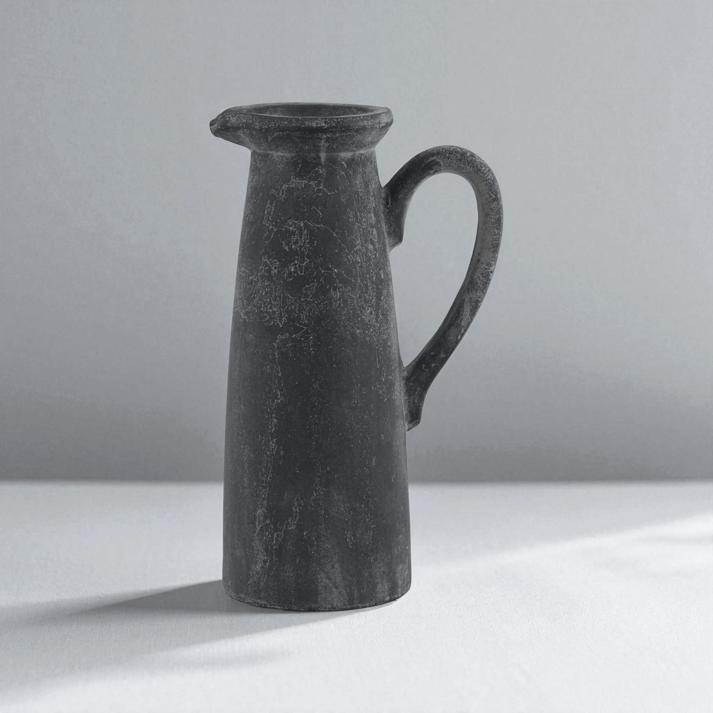 Sculptural Amalfi grey tall jug, Mediterranean influences, perfect for modern and traditional displays, 32cm high.
