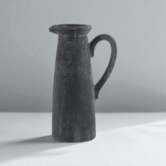Sculptural Amalfi grey tall jug, Mediterranean influences, perfect for modern and traditional displays, 32cm high.